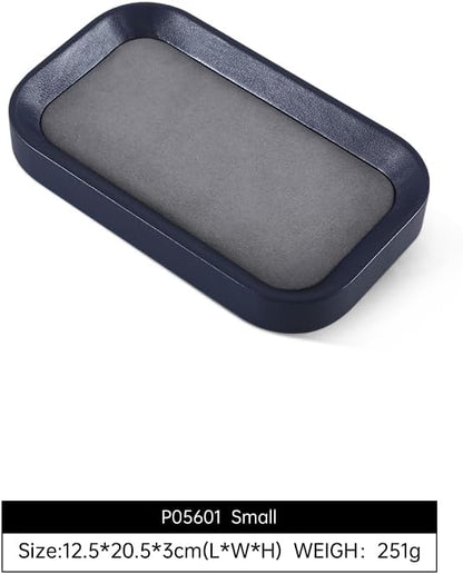 Yinbeini Ring Display Tray, Leather Earring Organizer,Luxury Key Tray,Premium Decorative Tray,Blue-Grey Jewelry Dish