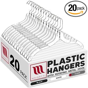 Mainetti 5400SCR Clear Plastic Hangers - 20 Pack with 360 Swivel Metal Hook and Notches for Straps, Great for Shirts/Tops/Dresses/Jackets, 17-Inch