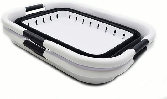 SAMMART 41L (10.8 gallon) Set of 2 Collapsible 3 Handled Plastic Laundry Basket-Foldable Pop Up Storage Container/Organizer-Space Saving Hamper/Basket (2, Black)