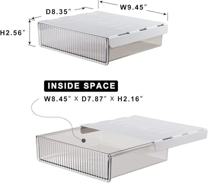 Under Desk Drawers for Organization, Pull Slide out Drawer Underneath Table With Lip, Attachable Under Shelf Pencil Drawer, Clear Light Black