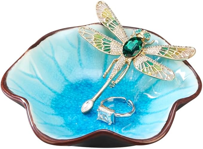 JAMEND CLXP Ice Cracking Leaf Jewelry Dish, Decorative Ring Holder Small Trinket Tray Bowl, Gifts for Daughter Mom Friends, Lake Blue.