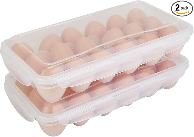 2 Pack Covered Egg Holders For Refrigerator, Plastic Storage Container/Deviled Egg Tray Carrier with Lid Fits 18X2 Eggs(36 Eggs)