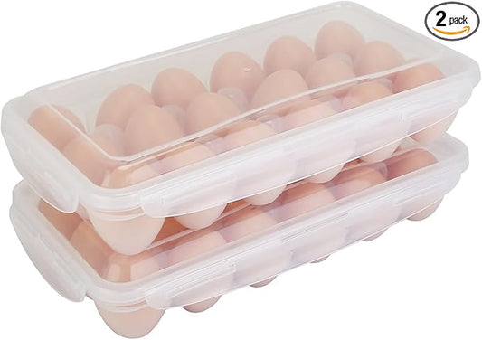 2 Pack Covered Egg Holders For Refrigerator, Plastic Storage Container/Deviled Egg Tray Carrier with Lid Fits 18X2 Eggs(36 Eggs)