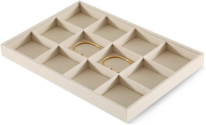 Dansmiy Linen 12 Grid Stackable Bangle Storage Tray, Bracelet Watch Display Tray, Jewelry Shop Counter Showcase Table Top Organizers, Makeup Table Drawer Insert Jewelry Tray