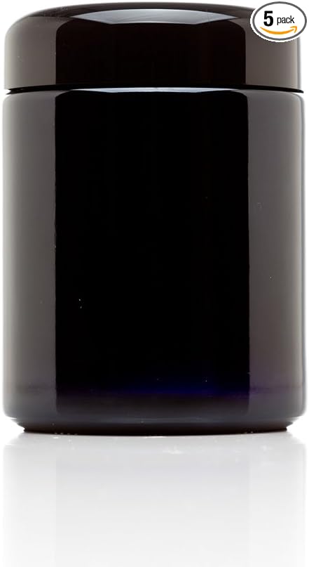 Infinity Jars Tall Black Large Ultraviolet Glass Jar 250 ML (8.3 fl oz) Pack 5 Airtight Smell Proof Container,Refillable Jar For Long Term Storage Coffee,Spices,Dried Goods,Tea,Glass Jar For Kitchen