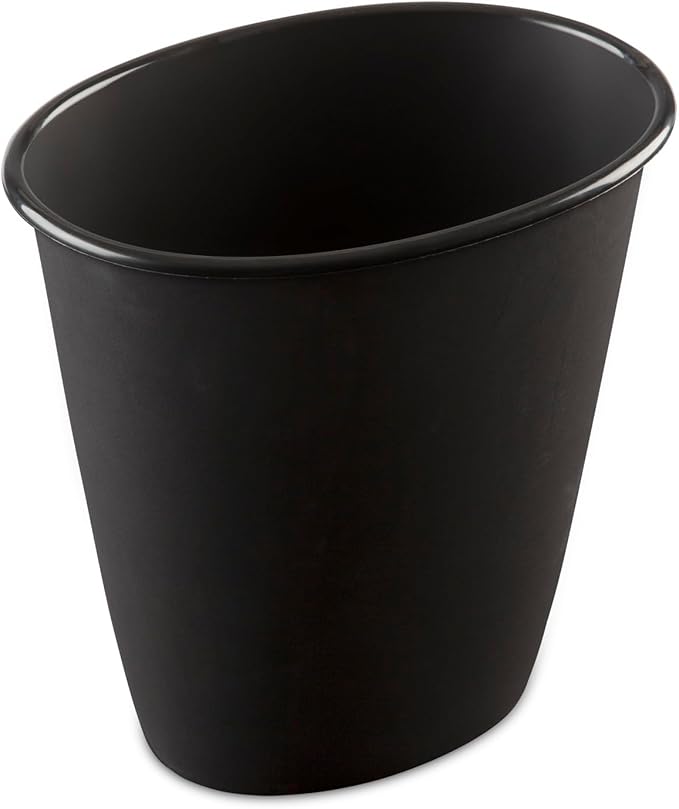 Sterilite 1.5 Gallon Oval Vanity Wastebasket, Small, Open Top Trash Can for the Bathroom, Bedroom, Dorm Room or Office, Plastic, Black, 12-Pack