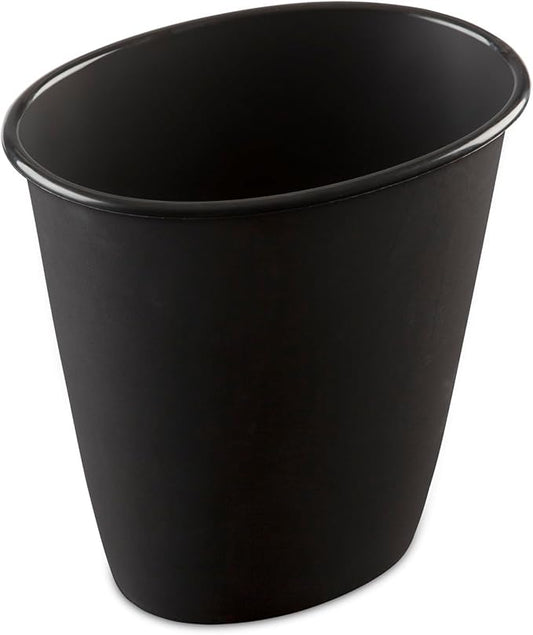 Sterilite 1.5 Gallon Oval Vanity Wastebasket, Small, Open Top Trash Can for the Bathroom, Bedroom, Dorm Room or Office, Plastic, Black, 12-Pack