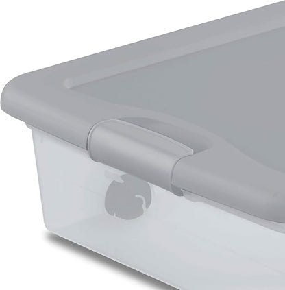 Sterilite 8 Pack Wheeled Under Bed Storage Container, 56 Qt Plastic Bin with Latching Lid for Organization - Clothes & Shoes Organizer, Silver Tint