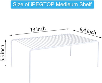 iPEGTOP Set of 4 Kitchen Cabinet Shelf Organizer, Medium (13 x 9.4 Inch) Bathroom Cabinet Organization Wire Shelf Rack, Rustproof Storage Space Saver Shelves for Countertops Pantries Utensils -White