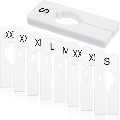 8 Pcs White Rectangular Size Separators Closet Dividers for Hanging Plastic Clothing Rack Dividers with Printed Sizes Clothing Rack Size Divider Reusable Closets Separators Label Preprinted in 8 Sizes