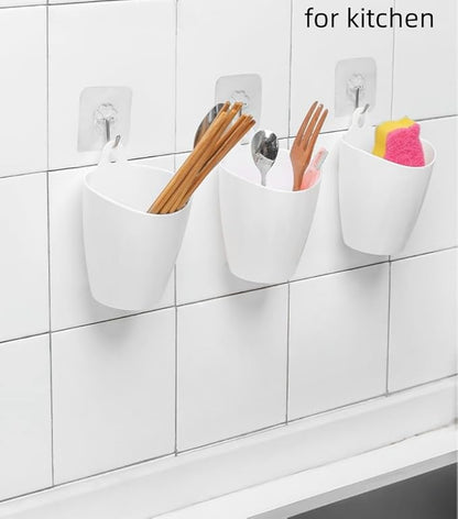 yaocoral 3 Pack Wall Toothbrush Holder for Bathroom Shower Organizer Hanging Cup Holder for Tooth Brush,Electric Toothbrush,Toothpaste,Razor,Makeup Brush,Pen,Adhesive Bucket Wall Organizer