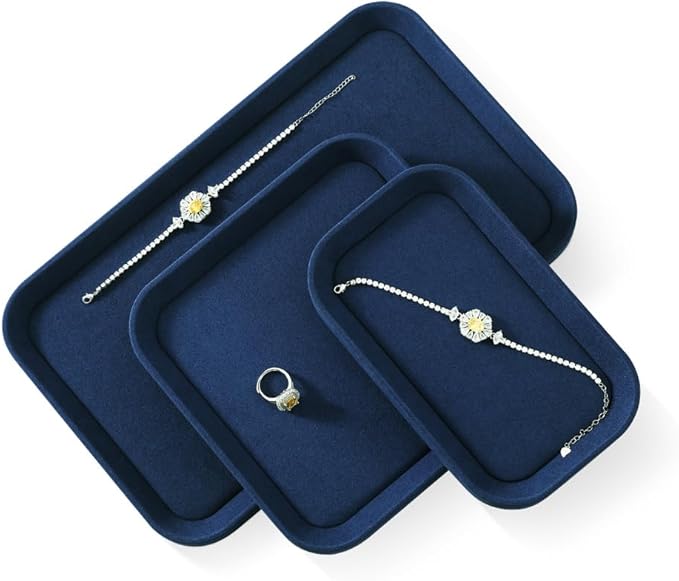 Yinbeini Jewelry Display, Microfiber Valet Tray,Luxury Jewelry Drawer Organizer,Premium Flat Tray,Blue Jewelry Tray