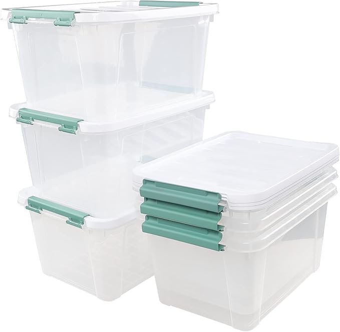 Cinkyou 6 Packs 20 L Latching Plastic Storage Box, Clear Stackable Storage Container Bins with Lids
