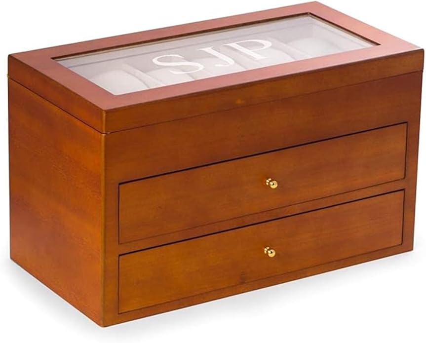 Bey-Berk Custom Personalized Watch Box Organizer - 36 Slot Luxury Solid Wood Designer Display, Large Watch Slots