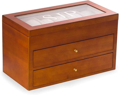 Bey-Berk Custom Personalized Watch Box Organizer - 36 Slot Luxury Solid Wood Designer Display, Large Watch Slots