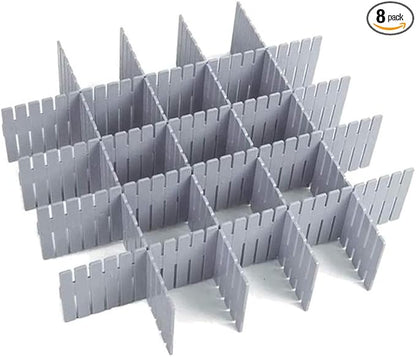 8pcs DIY Plastic Drawer Organizer Adjustable Drawer Dividers for Home Tidy Closet, Socks, Underwear, Office School Supplies, Kitchen Utensil Tools (Grey)