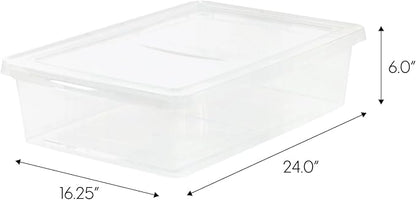 4-Pack Clear 28 Qt. Underbed Plastic Storage Bins with Snap-On Lids & Built-in Side Handles - Stackable, Lightweight, Easy to Carry for Underbed, Closets, Shelves, Pantries