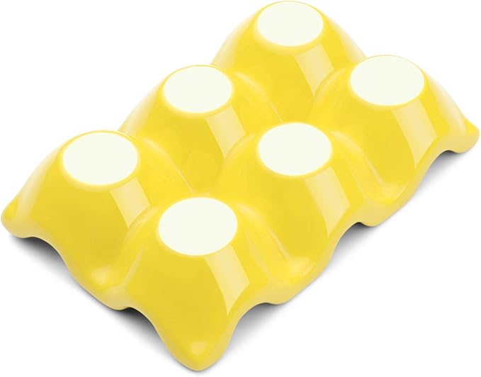 Flexzion Porcelain Egg Crate - 6-Capacity Ceramic Tray, Half Dozen Holder for Fridge, Countertop Display - Yellow Decorative Serving Dish and Storage Organizer, 2 Pack