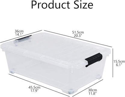 Feicanhao 4-Pack 20 L Plastic Under Bed Storage Container with Lids, Underbed Clear Organizer Bin with Wheels