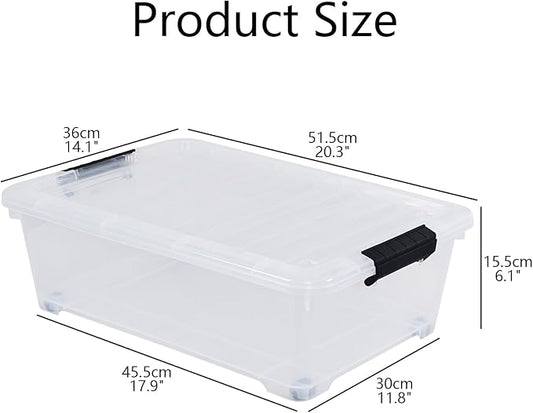 Feicanhao 4-Pack 20 L Plastic Under Bed Storage Container with Lids, Underbed Clear Organizer Bin with Wheels