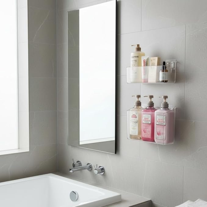 No-Drill Adhesive Wall Mounted Storage Organizer - 2 Pack Set for Bath Toys Storage, Kitchen, Bathroom & Pantry, Laundry Utility Room Storage Bins