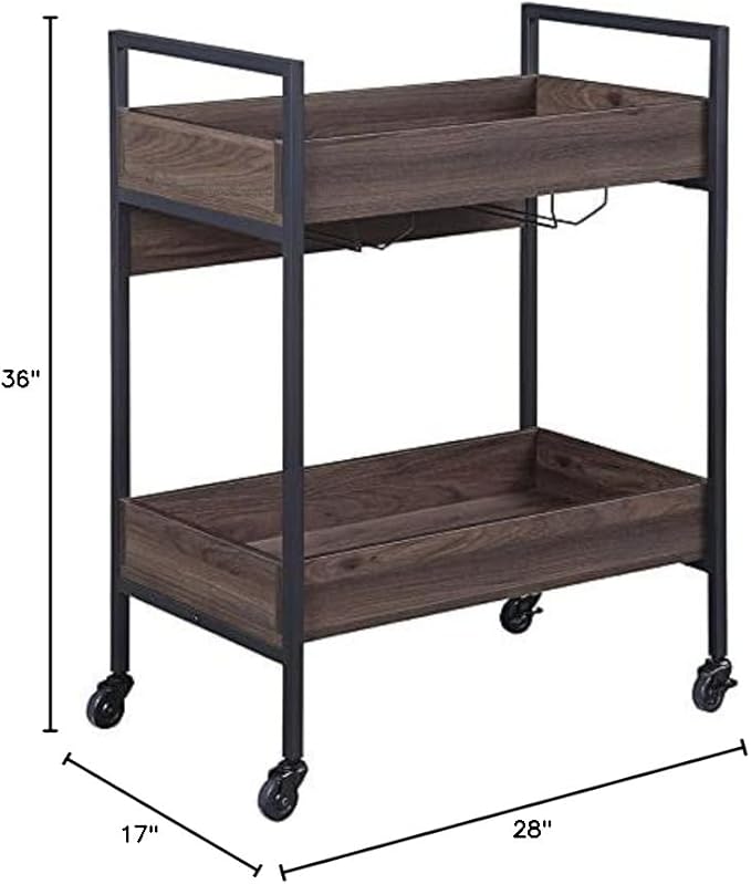 BOWERY HILL Modern Serving Cart in Walnut & Black Finish