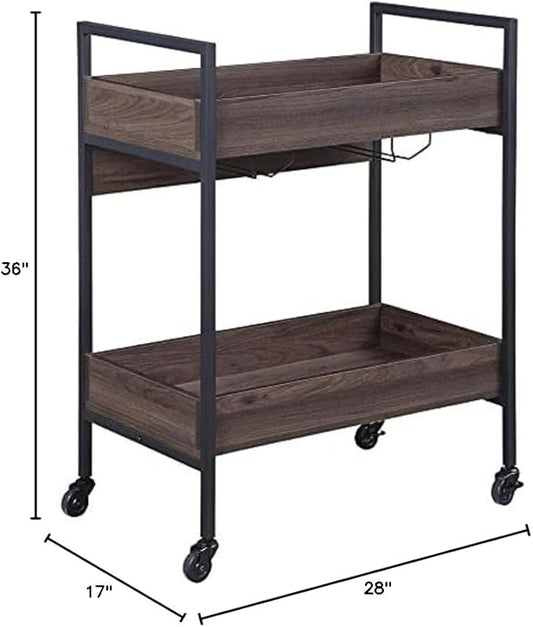 BOWERY HILL Modern Serving Cart in Walnut & Black Finish