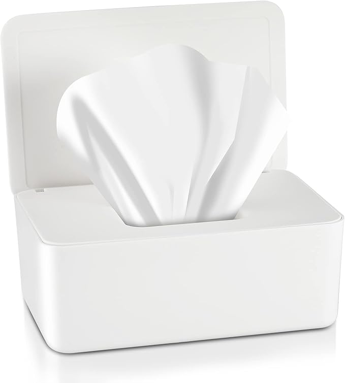 Dryer Sheet Holder with Hinged Lid,Plastic Dryer Sheet Dispenser Container Storage Box Fabric Softener Sheets Holder for Laundry Room Decor(White)