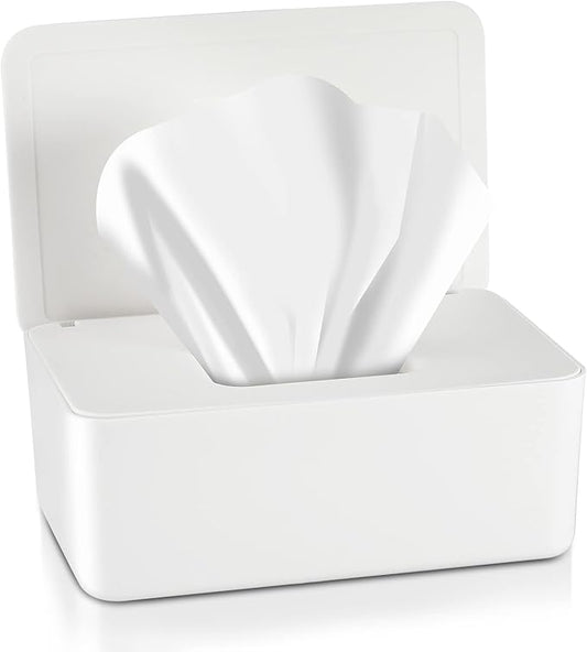 Dryer Sheet Holder with Hinged Lid,Plastic Dryer Sheet Dispenser Container Storage Box Fabric Softener Sheets Holder for Laundry Room Decor(White)