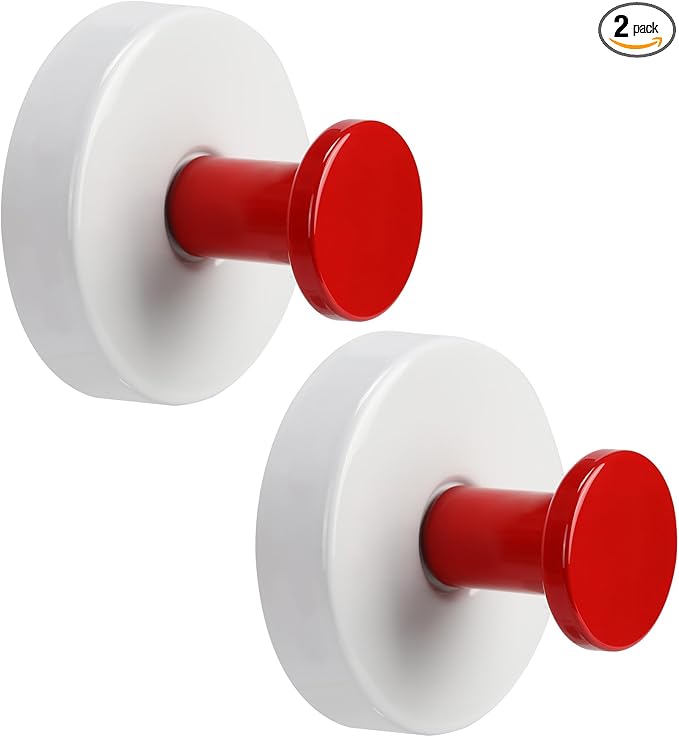 Fenas Suction Cup Hooks for Shower No-Drill Bathroom Hooks for Towels, Robes, Loofah Mountable on Bathroom Walls, Kitchen, Glass, Mirrors, Tile and Smooth,Non-Porous Surfaces (2, Red White)