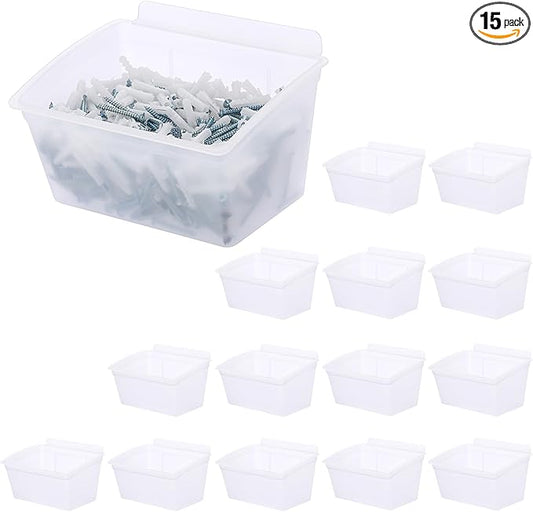 Sumnacon Slatwall Bins 15 Pcs Slatwall Organizer for Garage Plastic Slatwall Storage Bins for Storing Garage Accessories Multiple Stackable Slatwall Tool Organizer for Workshops,Transparent