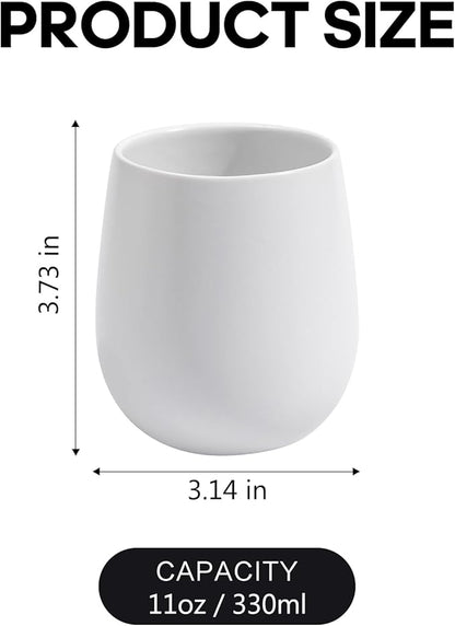 White Ceramic Toothbrush Holder - 11Oz Small Bathroom Tooth Brushing Holders, Reusable Mouthwash Cup, Toothpaste Holder, Makeup Brush Holder, Pen Holder for Bathroom Countertop, 1PC