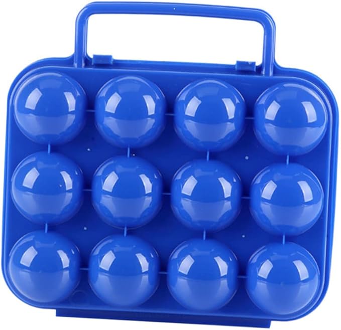 GLEAVI Portable Plastic Egg Carrier with Handle and Lid 12 Egg Storage Box for Camping Picnic and Kitchen Use Blue Foldable Holder Container