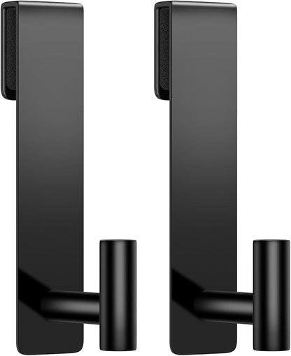 VINHOLD Shower Door Hooks, Heavy Duty Rack Hooks for Robe, Stainless Steel Towel Hooks for Bathroom, Fits Frameless Glass Shower Doors up to 3/8" (10mm) Thick (Black, 2 Pack)