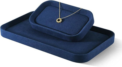 Yinbeini Jewelry Display, Microfiber Valet Tray,Luxury Jewelry Drawer Organizer,Premium Flat Tray,Blue Jewelry Tray