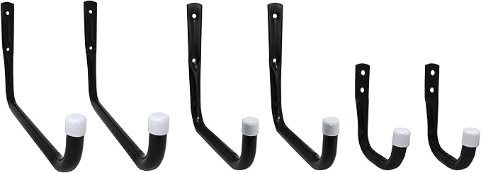 8088E Heavy Duty Steel Garage Storage/Assorted Utility Hooks, 6 Pack, black