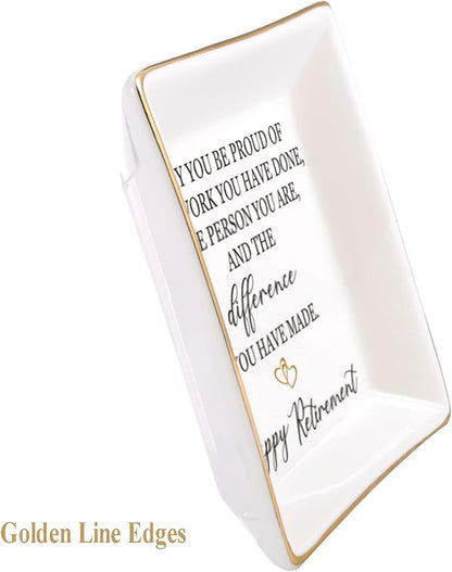 Retirement Gifts For Women 2022 - Female Retirement Gifts Ring Dish, Ceramic Ring Holder Happy Retirement Gifts For Teacher, Nurse, Doctor, Coworker, Friend, Mom, Nana