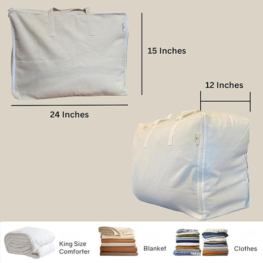 Forever Cotton Blanket and Comforter Storage Bag with Handles for Comforters, Blankets, Linens and Garments | Underbed Breathable Closet Organizer Bag (X-Large (24"x15"x12"), Off-White)