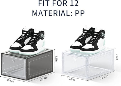 OMOPIN Large Clear Plastic Shoe Boxes Stackable Organizing Sneaker, 10 Pack Drop Front Shoe Storage Boxes for Closet, plastic shoe storage entryway for Size 12 (Clear 10 Pack)