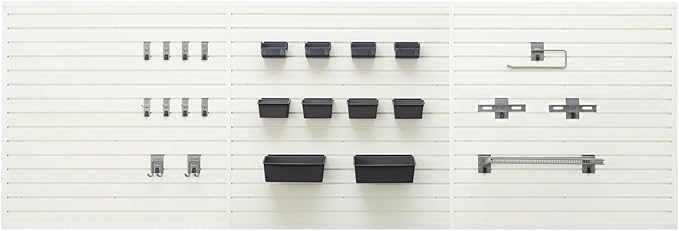 TRINITY 48 Sq Ft Modular Slatwall Panels Kit, Garage Organization and Storage System, Includes 24 Garage Organizer Accessories, 3600 lb Total Capacity, White PVC, Stud Mount Hardware Included