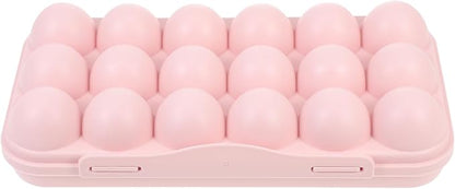 UPKOCH Pink Plastic Egg Container for Refrigerator 18-Egg Storage Organizer with Lid Stackable Holder for Kitchen Fridge Reusable Fresh Box