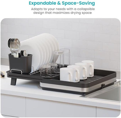 Home Zone Living Large Collapsible Dish Drying Rack with Adjustable Length and Utensil Caddy