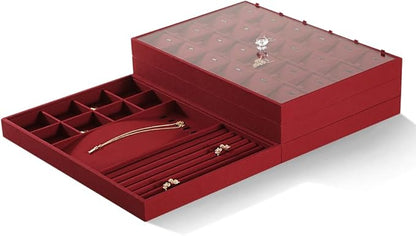 Dansmiy Linen Stackable Multifunctional jewelry Display Tray, Ring Earring Bracelet Necklace Storage Tray, Jewellery Shop Counter Showcase Table Top Organizers, Makeup Table Drawer Insert Jewelry Tray