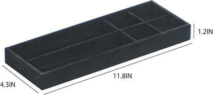 Divided Drawer Organizer Tray, Velvet Jewelry Storage Tray, Necklace Bracelet Ring Earring Display Tray,Bedside Nightstand Desk Holder Tray for Phone Watch Sunglasses Cosmetics Storage/Black/6grid
