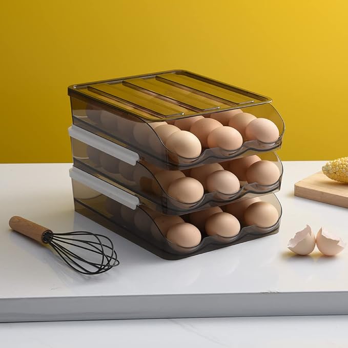 OnDisplay Stackable Acrylic Gravity Egg Tray Holder for Fridge - Food-Safe PET Refrigerator Storage Bin for Eggs (Brown, Single Tray)