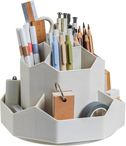 Rotating Art Supply Storage Organizer,Pencil Holder with 9 Compartment, Pen Storage Organizer, for Kids Art Desk, Homeschool Supplies, Home Office Desktop Organizer(Grey)