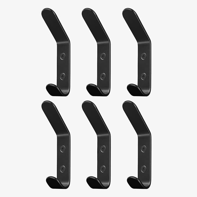 Homeforia Wall Coat Hook Rack - Set of 6 - Black Metal Hooks for Hanging Coats - Hat Hooks - Hat Hangers for Wall