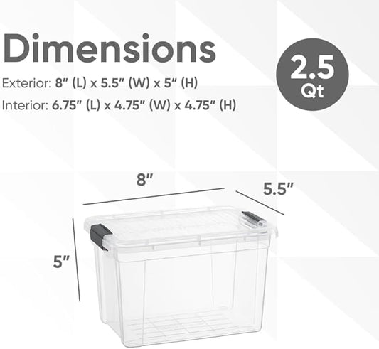 Superio Storage Bins with Lids- 8 Pack, 2.5 Qt Clear Boxes for Organizing, Stackable Plastic Containers- BPA Free, Non-Toxic, Odor Free, Organizer for Home, Office, Dorm