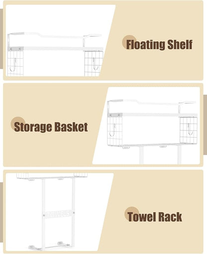 Towel Racks for Bathroom Wall Mounted - Bath Wall Towel Holder Set Above Toilet Storage, Rolled Towel Shelf Organizer for Small Bathroom All White, Wood Vertical Towel Rack for Bathroom Wall Decor