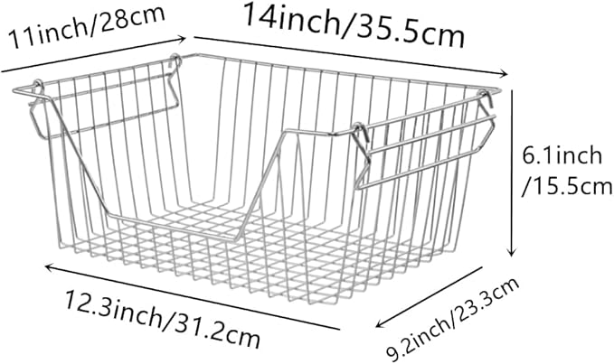 Stackable Wire Metal Baskets Sturdy Cabinet Organizer Wire Pantry Freezer Bin with Handle for Home Bathroom Kitchen Fruit Vegetable Organization, Chrome, 3Packs